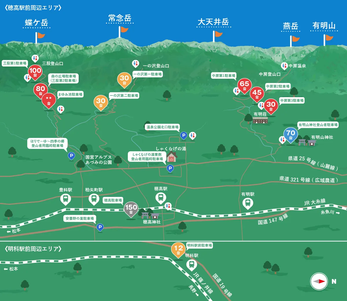 長野県安曇野市内の登山者駐車場満空状況と映像の配信をリアルタイム配信!路上駐車や渋滞を解決